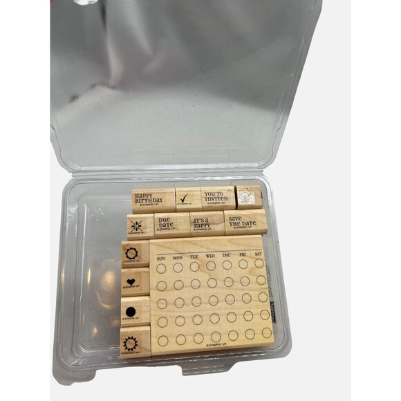 Stampin Up Mark the Date Set of 13 Wood Mounted Rubber Stamps Invites Party Baby - Picture 2 of 4